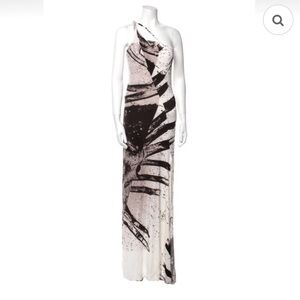 Kimberly Ovitz One-Shoulder Maxi Dress XS | Black & White Abstract